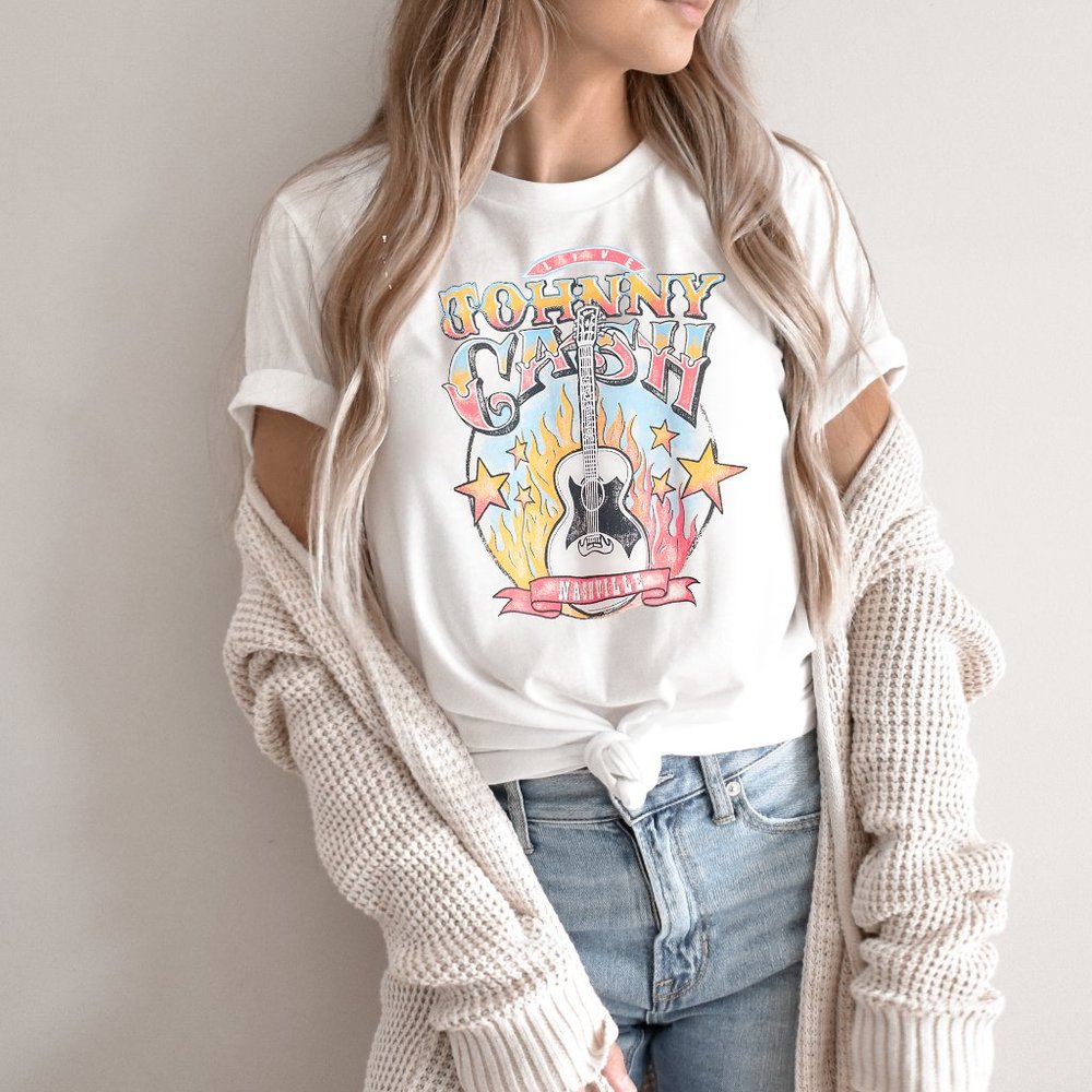 Johnny Cash T-shirt  Vintage Inspired Pastel Johnny Cash T-shirt Retro - Picture 2 of 4